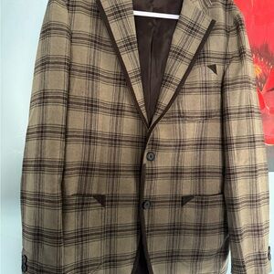 SARAR Brown Beige Plaid Blazer Interview Sports Coat Jacket Wool Blend 40R